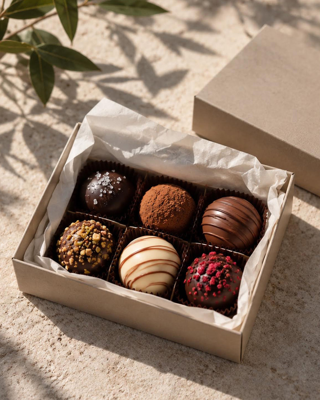 Half-dozen chocolate assortment in a gift box