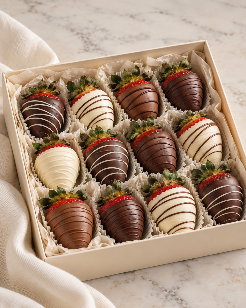 Dozen chocolate-strawberries in a gift box