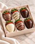 Half-dozen chocolate-strawberries in a gift box