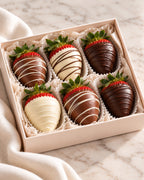 Half-dozen chocolate-strawberries in a gift box