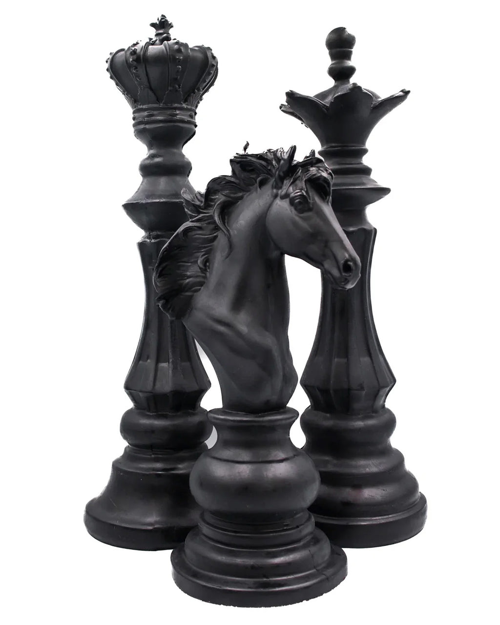 King, queen, and knight chess-piece candles